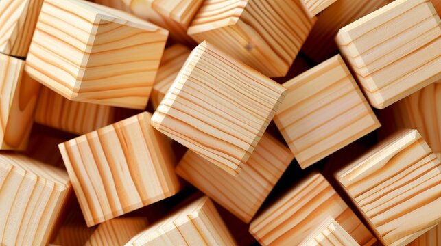 Abstract block stack of wooden 3d cubes showcasing rustic wood texture for backdrop