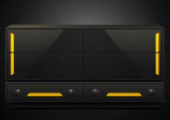 Black and yellow futuristic console with a glowing light - obrazy, fototapety, plakaty