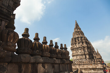 Ancient temple ruins under blue sky in Indonesia