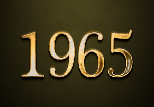 Old gold effect of 1965 number with 3D glossy style Mockup.