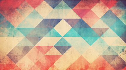 geometric shapes in a retro and vintage style with a grunge texture in the background in blue, red and orange colors