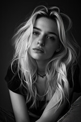 Black white portrait of a beautiful blond woman