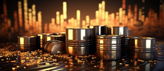 Barrels of oil with charts and graphs of stock market generate by ai