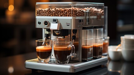 Coffee cup in vending coffee machine. - obrazy, fototapety, plakaty