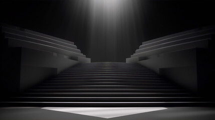 3D rendering of a dark and empty stage with a spotlight shining down from above