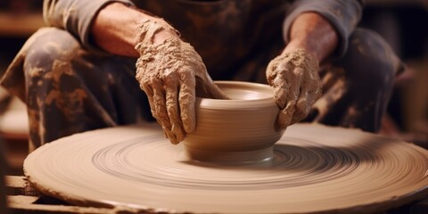 Fototapeta na wymiar making ceramic dishes on a pottery wheel Generative AI