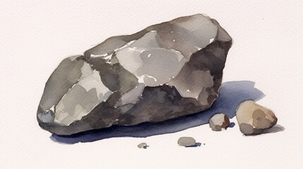 Watercolor painting of gray rocks with shadows on a white background