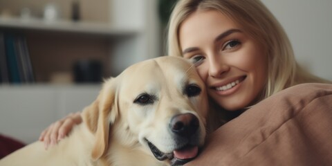 girl with her dog on the sofa Generative AI