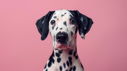 Dalmatian dog on a pastel pink background