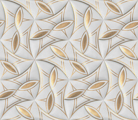 White leather tiles with gold decor classic 3d wallpaper