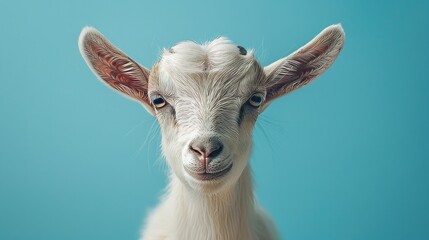 A goat on a pastel blue background