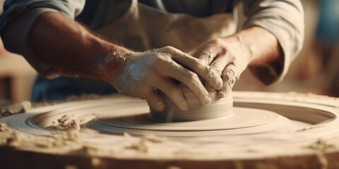 making ceramic dishes on a pottery wheel Generative AI