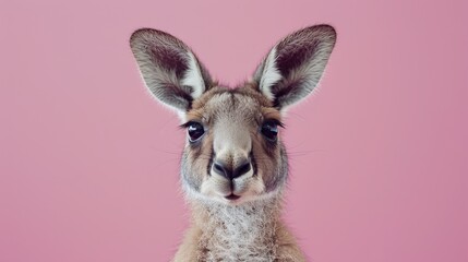 A kangaroo on a pastel pink background