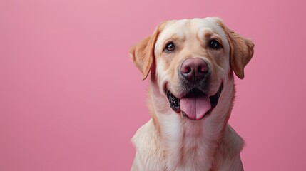 Labrador dog on a pastel pink background - obrazy, fototapety, plakaty