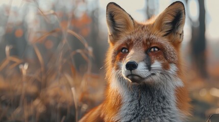 A fox animal on a forest background - obrazy, fototapety, plakaty