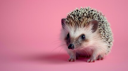 A hedgehog on a pastel pink background - obrazy, fototapety, plakaty