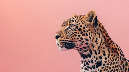 A leopard on a pastel pink background