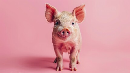 A cute piggy portrait on a pastel pink background