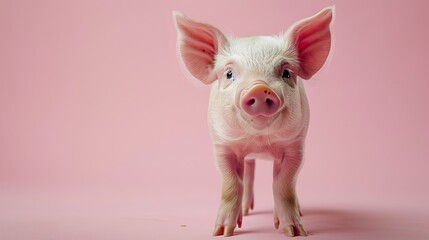 A cute piggy portrait on a pastel pink background