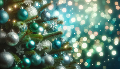 Fototapeta na wymiar Twinkling Lights and Ornaments Adorn Festive Christmas Tree
