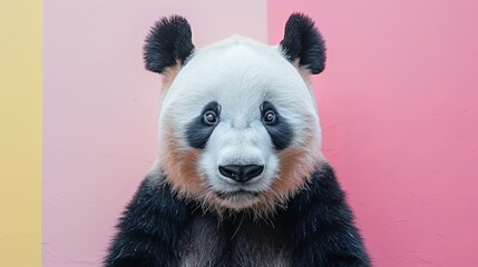 A playful panda on a clean pastel background