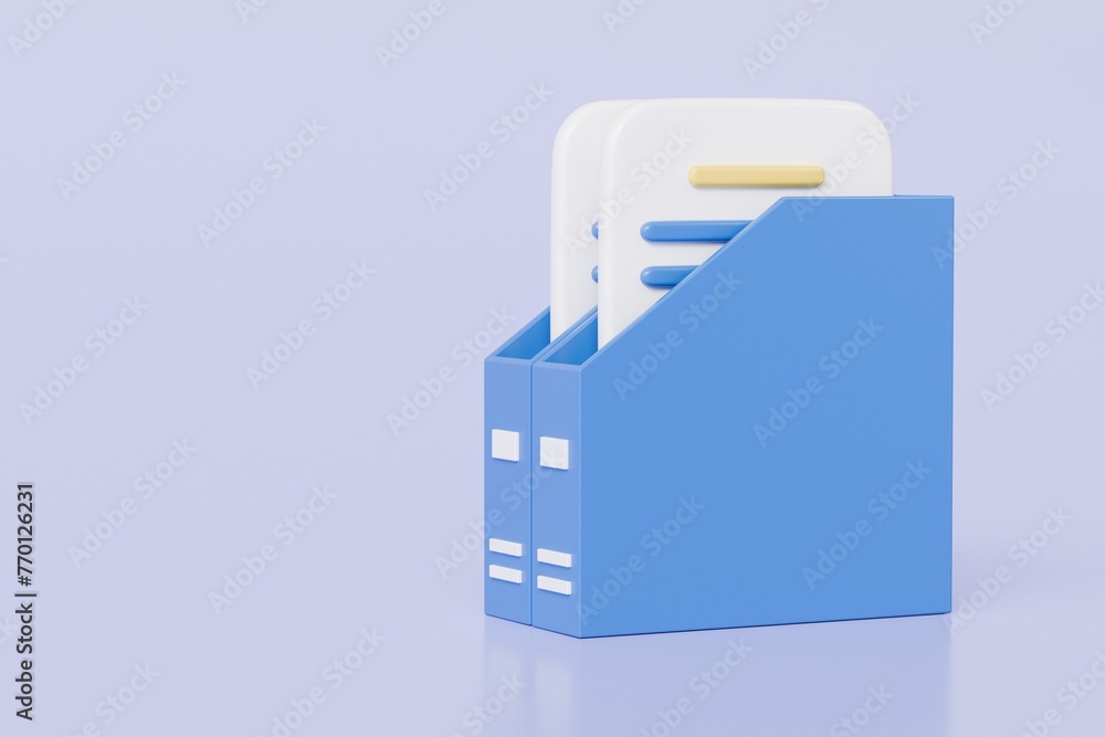 Poster 3d documents storing box with paper documents icon. document folder archive storage icon. minimal is