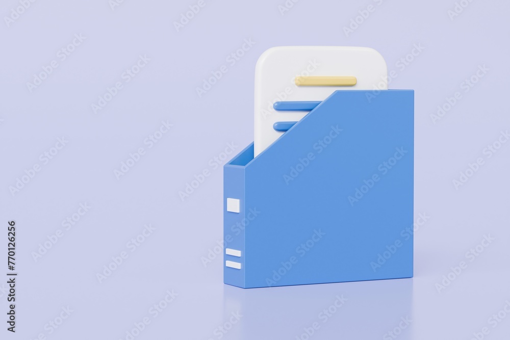 Poster 3d documents storing box with paper documents icon. document folder archive storage icon. minimal is