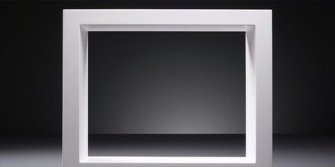 3D rendering of a white frame against a dark background in a minimalist style