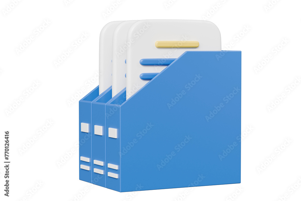 Poster 3d documents storing box with paper documents icon. document folder archive storage icon. minimal is