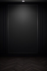 3D rendering of an empty dark room with a spotlight on the back wall in an art deco style