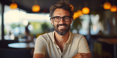 Pleasant young man with glasses Generative AI - obrazy, fototapety, plakaty