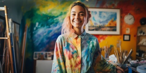 woman in her art studio Generative AI - obrazy, fototapety, plakaty