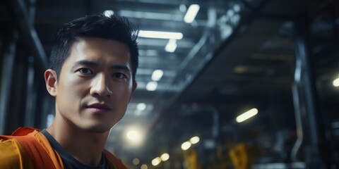 Asian man at the factory Generative AI - obrazy, fototapety, plakaty