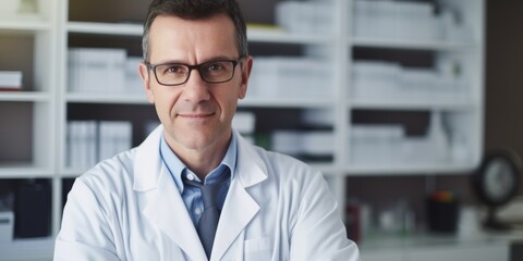 doctor man in white coat portrait Generative AI - obrazy, fototapety, plakaty
