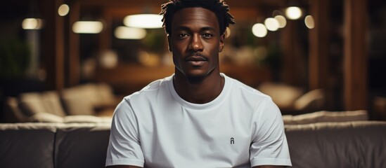 A young man wearing a white T-shirt - obrazy, fototapety, plakaty