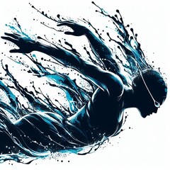  silhouette illustration of swimming, depicting a swimmer in motion, with elegant strokes cutting through the water, conveying grace, speed, and fluidity - obrazy, fototapety, plakaty