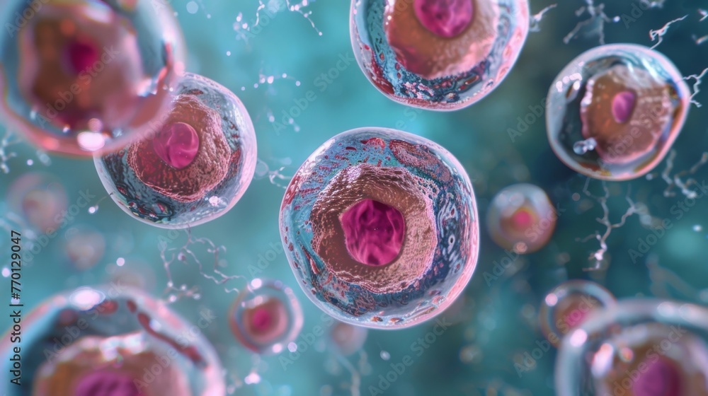 Poster a microscopic capture of multiple cells attempting to trate and fertilize an egg with some being equ