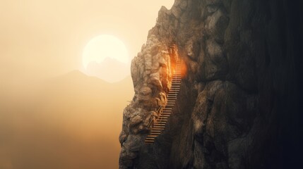 open mind as a a deep mountain cliff shaped as a human head - obrazy, fototapety, plakaty