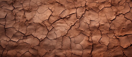 Close-up view of a weathered wall displaying prominent cracks on a rustic brown surface