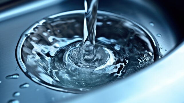 water drains down a stainless steel blue sink