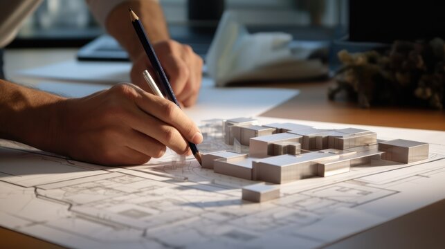 Cropped image of architect working with construction plan