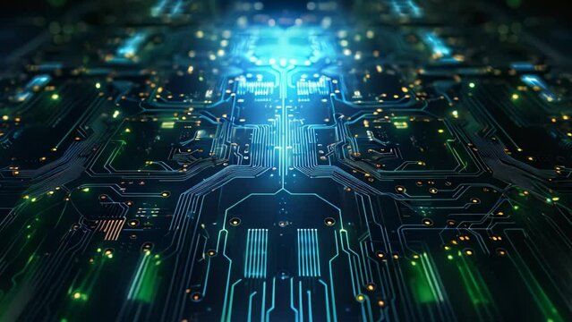 Futuristic circuit board background. 3d rendering toned image, abstract futuristic circuit computer internet technology board business dark background, AI Generated