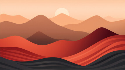 Sunset over the mountains in a minimalist style with a warm color palette