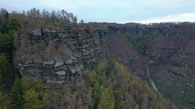 Hransko, aerial panoramic view of the famous Prabcicka Brna National Park of Bohemian Switzerland 