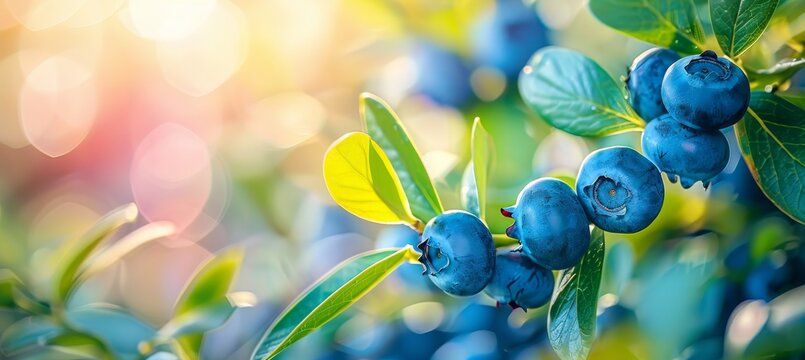 Ripe blueberries on healthy bushes in greenhouse, fully grown and ready for harvesting - Powered by Adobe
