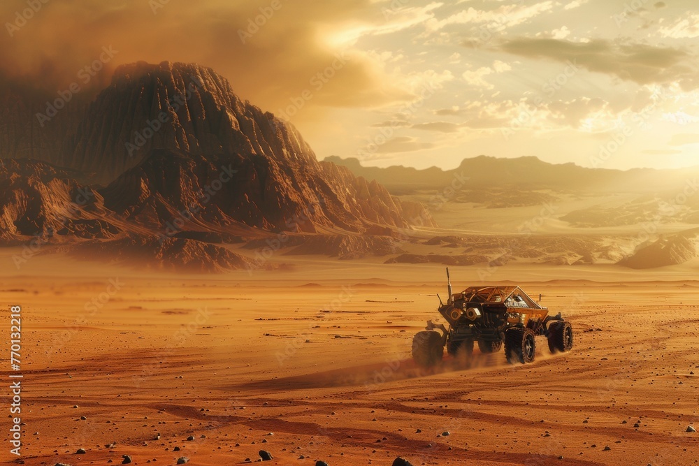Poster mars rover. background with selective focus and copy space
