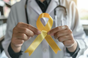 A doctor holding yellow ribbon in his hand
