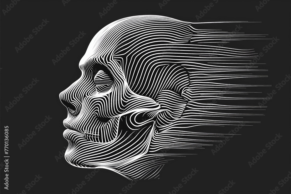 Fototapete abstract graphic skull head on dark in motion. backdrop for design with selective focus and copy spa
