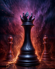 Chess figures on dark background - obrazy, fototapety, plakaty