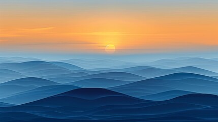 Tranquil pastel sunrise in a minimalist 3d abstract landscape with gentle rolling hills